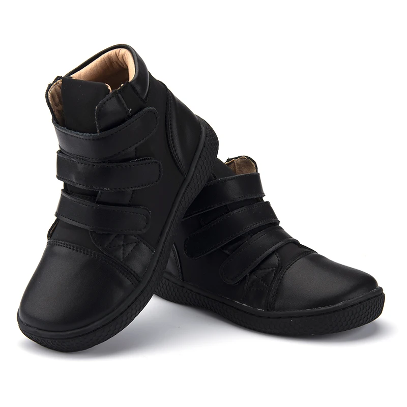 PEKNY BOSA-Bottes de neige en cuir véritable pour enfants, chaussures chaudes pour garçons et filles, pieds nus, fond souple, orteils larges, hiver