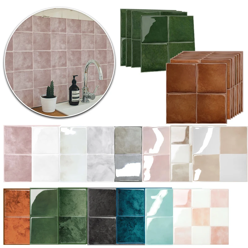 

5/10PCS Durable 9" x 9" Peel And Stick Self-adhesive 3D Waterproof Stick Tile Backsplash Marble Wallpaper For Kitchen Bathroom