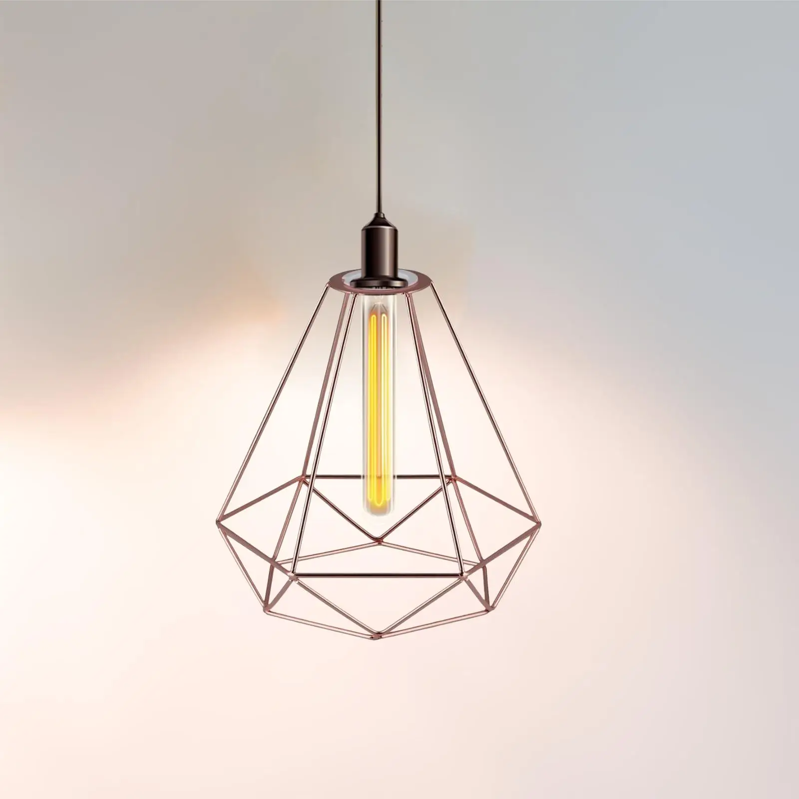 Pendant Lampshade Diamond Shape Decoration Light Bulb Cage Guard Practical Cover Wire Antique Holder for Ceiling Cafe Bedroom