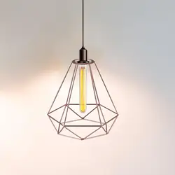 Pendant Lampshade Diamond Shape Decoration Light Bulb Cage Guard Practical Cover Wire Antique Holder for Ceiling Cafe Bedroom