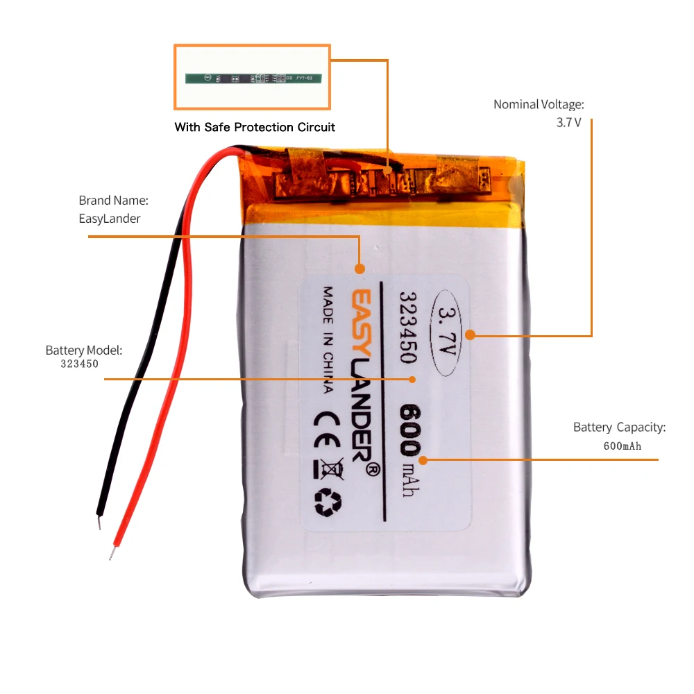 3 sztuk/partia 323450 600mah 3.7v litowo-jonowy polimerowy akumulator do PRS-505 eBook sport bransoletka słuchawki MP3 DVR GPS