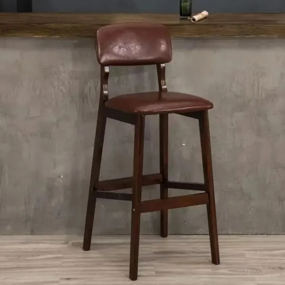 

Modern simple Nordic solid wood bar stool elegant leather fabric European home decoration hotel restaurant bar stool
