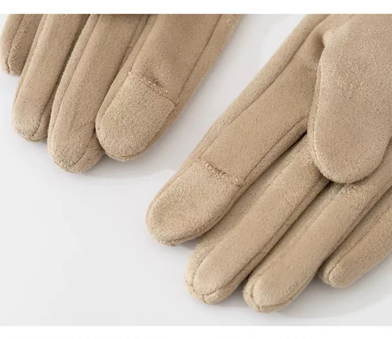 Fahion Suede Leather Bow Thicken Touch Screen Driving Warm Gloves For Sports Winter Outdoor Plus Velvet Cold Protection Women's