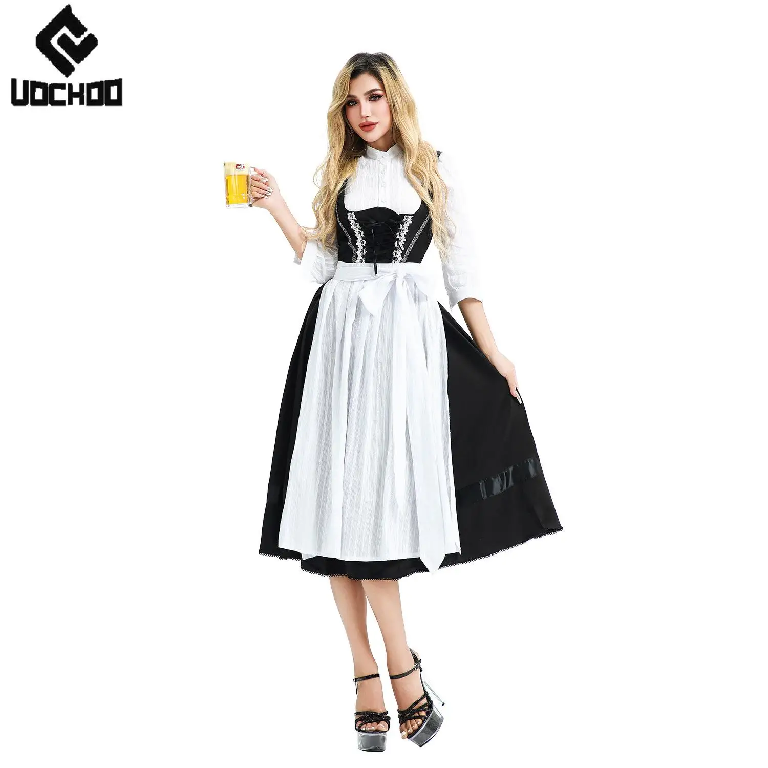 

Vintage Bavaria Lady Dress Vintage Lace Up Gown Half Sleeved Dress Carnival Stage Performance Robe Medieval European Clothing