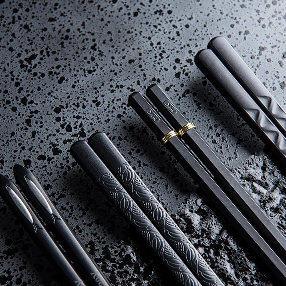 2Pairs Anti-Slip Pointed Chopsticks Alloy Material High Durability Shiny Finish Carry Peace Symbol Design Chinese