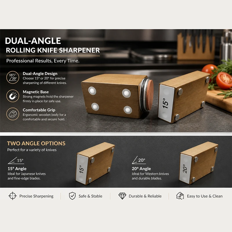 New 2‑Angle Rolling Knife Sharpener 15°/20° Sharpening Tool With Replaceable Abrasive,Precision Manual Knife Sharpening System