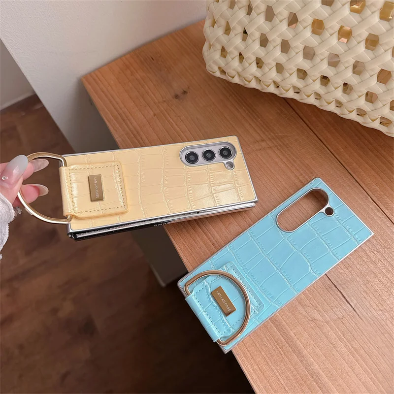 Mode Candy Farbe Leder Telefon Fall Für Samsung Galaxy Z Fold 7 6 5 4 3 Fold6 Fold5 ZFold7 Abdeckung mit Ring Fällen Nette Funda