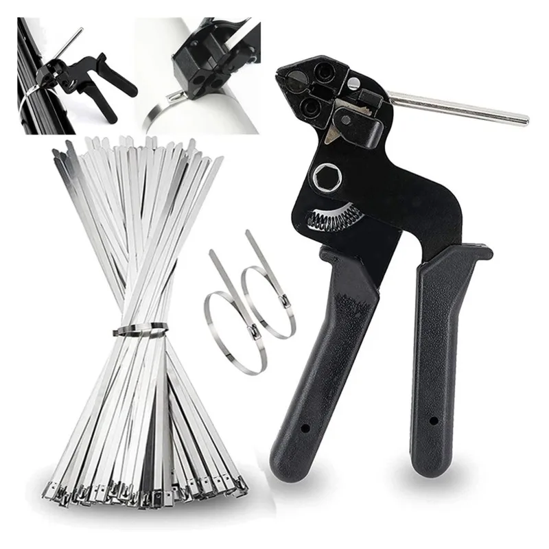Para sujetar herramientas, brida para cables de acero inoxidable, bloqueo multiusos, brida de Metal, paquete de alicates para bridas de cables de tensión automática