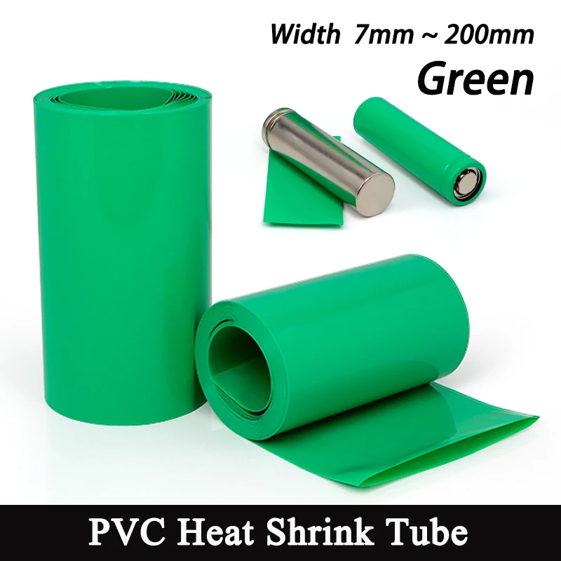 

1M ~ 20M Green Battery Films Width 7mm ~ 200mm PVC Heat Shrink Tube Insulated Sleeving Protection Wrap for Lithium Battery Packs