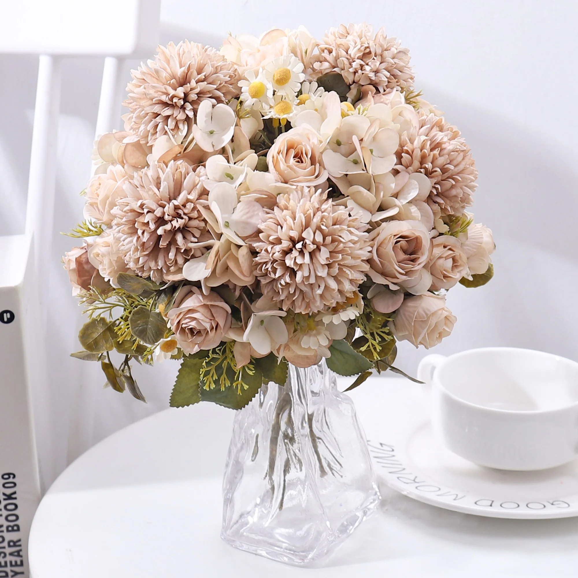 7 شوكة البابونج الزهور الاصطناعية الخريف الورد الحرير باقة للمنزل طاولة الزفاف عيد الحب اكسسوارات الديكور هدية