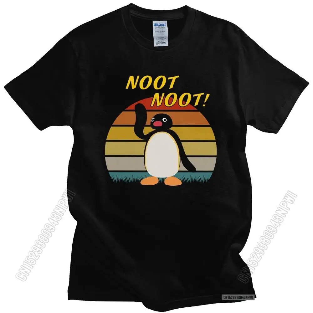 Retro Noot Noot Pingu Meme Tshirt Men Anime Cotton Graphic T-Shirt Popular Fashion Cartoon Penguin Tee Shirt Streetwear