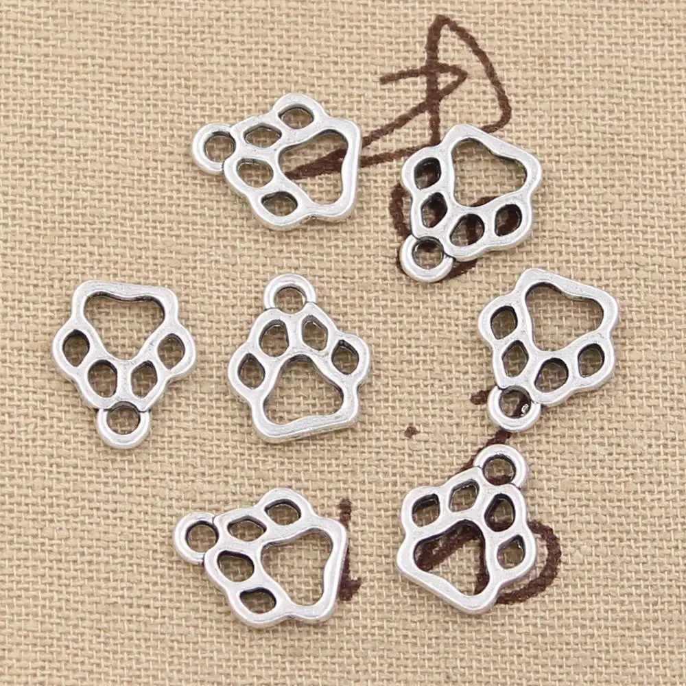 50pcs breloques patte de chien 13x11mm Antique Bronze couleur argent plaqué pendentifs faisant bricolage à la main tibétain Bronze argent couleur bijoux