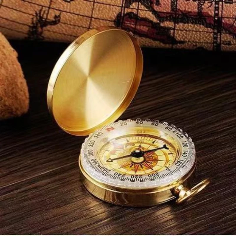 Vintage Copper Retro Luminous Compass Flip Cover Pocket Watch Compass Camping Hiking Nautical Marine Outdoor Photography Props