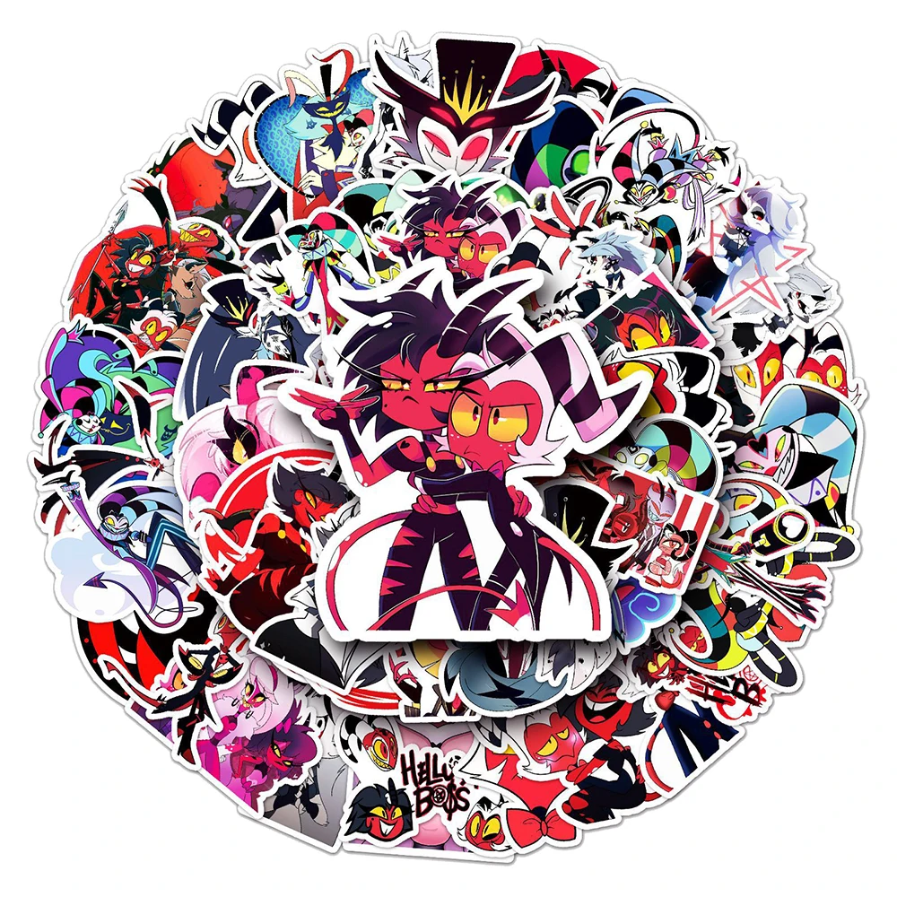 10/30/50 قطعة كول أنيمي Helluva Boss الكتابة على الجدران ملصقات مقاوم للماء DIY بها بنفسك محمول الأمتعة الهاتف الغيتار مضحك الكرتون الشارات لعبة هدية