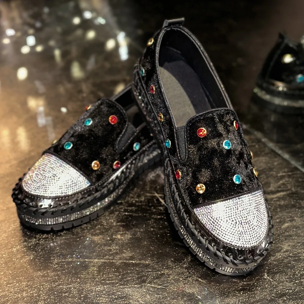 

Женские повседневные туфли большого размера, осенняя новинка, слипоны из сетки со стразами, модные лоферы
