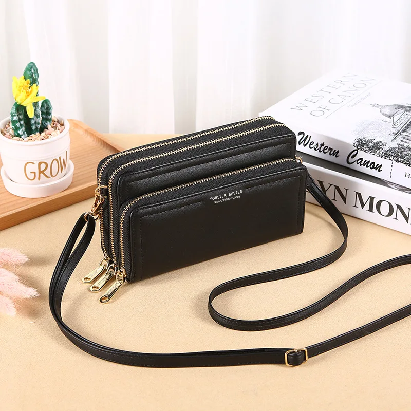 Portfel damski dwuwarstwowy o dużej pojemności kopertówka na ramię Crossbody torba na telefon komórkowy portmonetka etui na karty torebki damskie