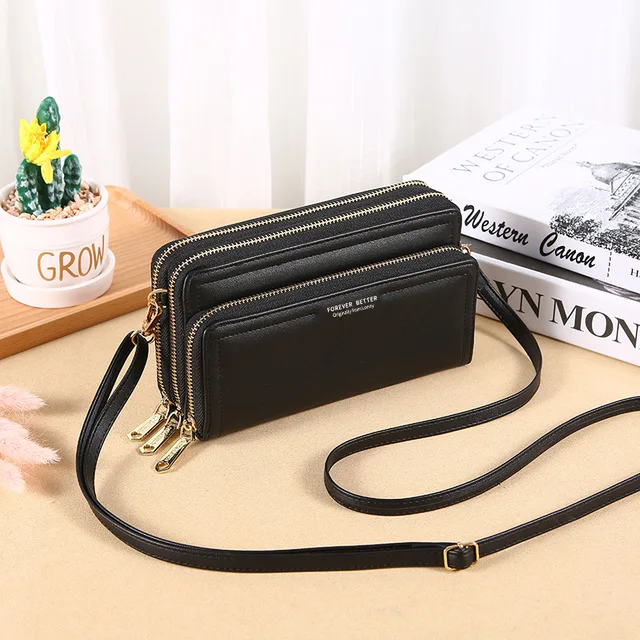 Portfel damski dwuwarstwowy o dużej pojemności kopertówka na ramię Crossbody torba na telefon komórkowy portmonetka etui na karty torebki damskie