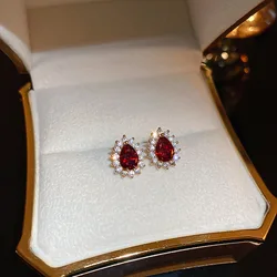 New South Korea Red Water Drops Simple Earrings Fashion Small Exquisite Elegant Earrings Women's Jewelry