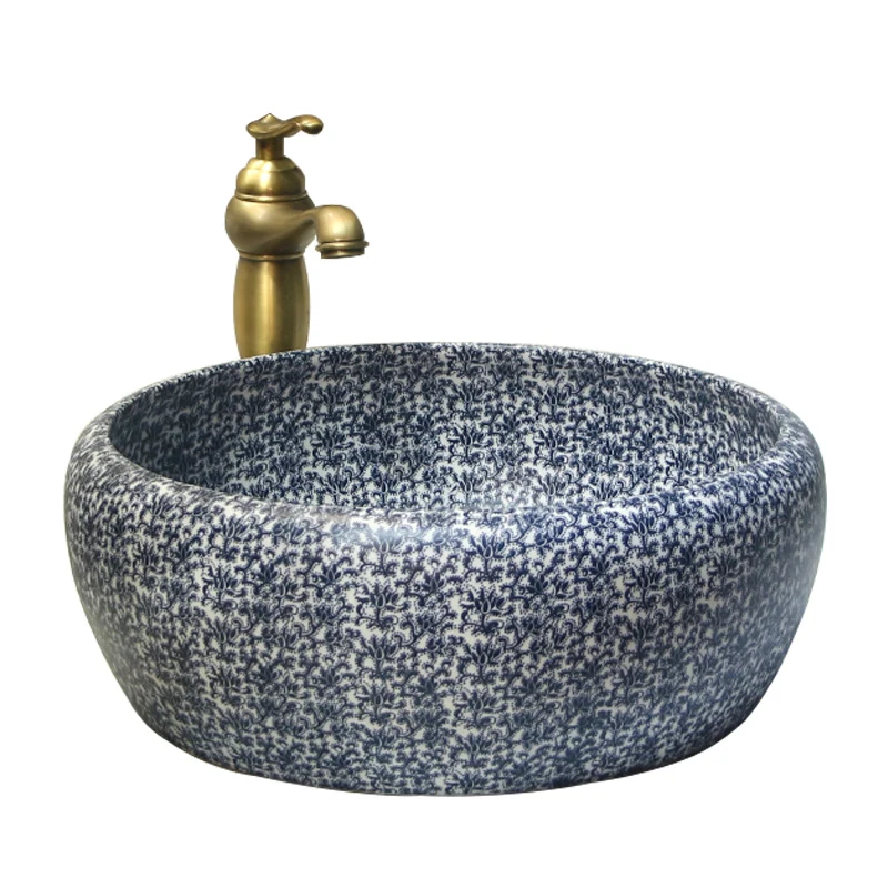 

Blue and white new Chinese countertop washbasin home antique American high-end face wash ceramic balcony water basin