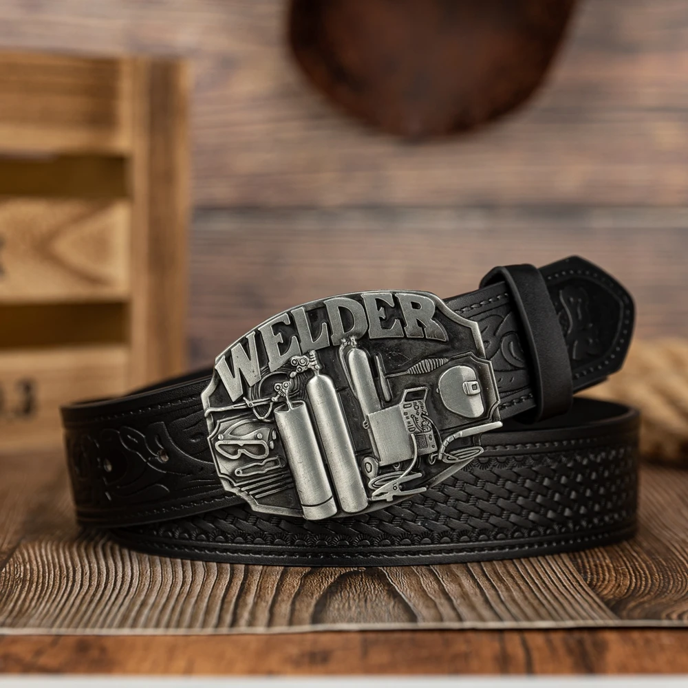 Diving tool collection craft large buckle trendy versatile PU embossed button rivet belt