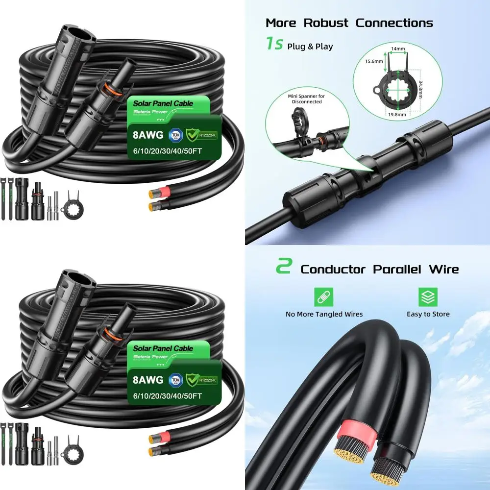 

Кабель-удлинитель для панели 20 футов, 8AWG, с параллельными проводниками 10 мм², водонепроницаемый, для автодомов и морского применения