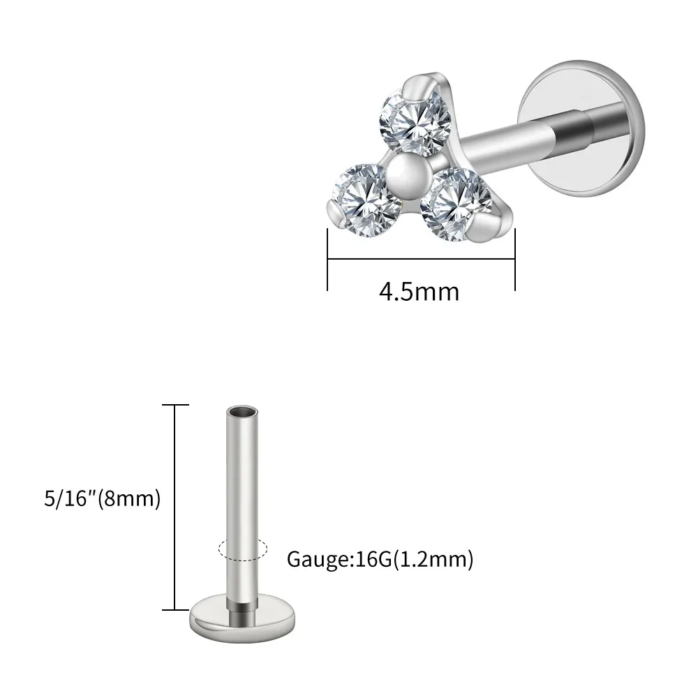ASTM F136 التيتانيوم 16 جرام الثلاثي تشيكوسلوفاكيا أوبال الغضروف اللولب القرط الثالوث تشيكوسلوفاكيا الزنمة مسمار محارة شفة ثقب المجوهرات