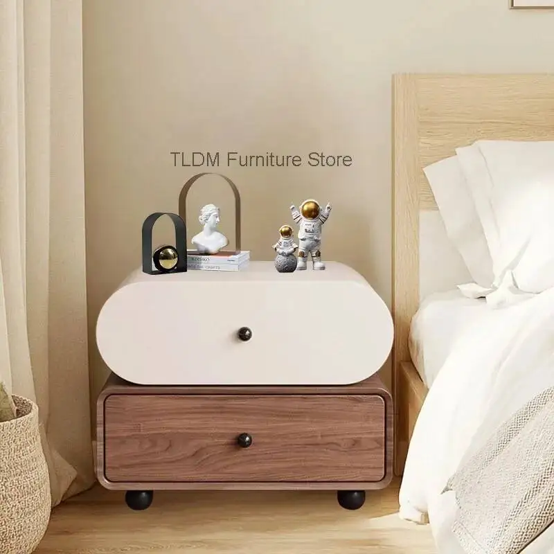 Modern Modular Nightstand Stackable Bedside Table with Wheels Color Block Wood Storage Cabinet Accent Side Table for Bedroom