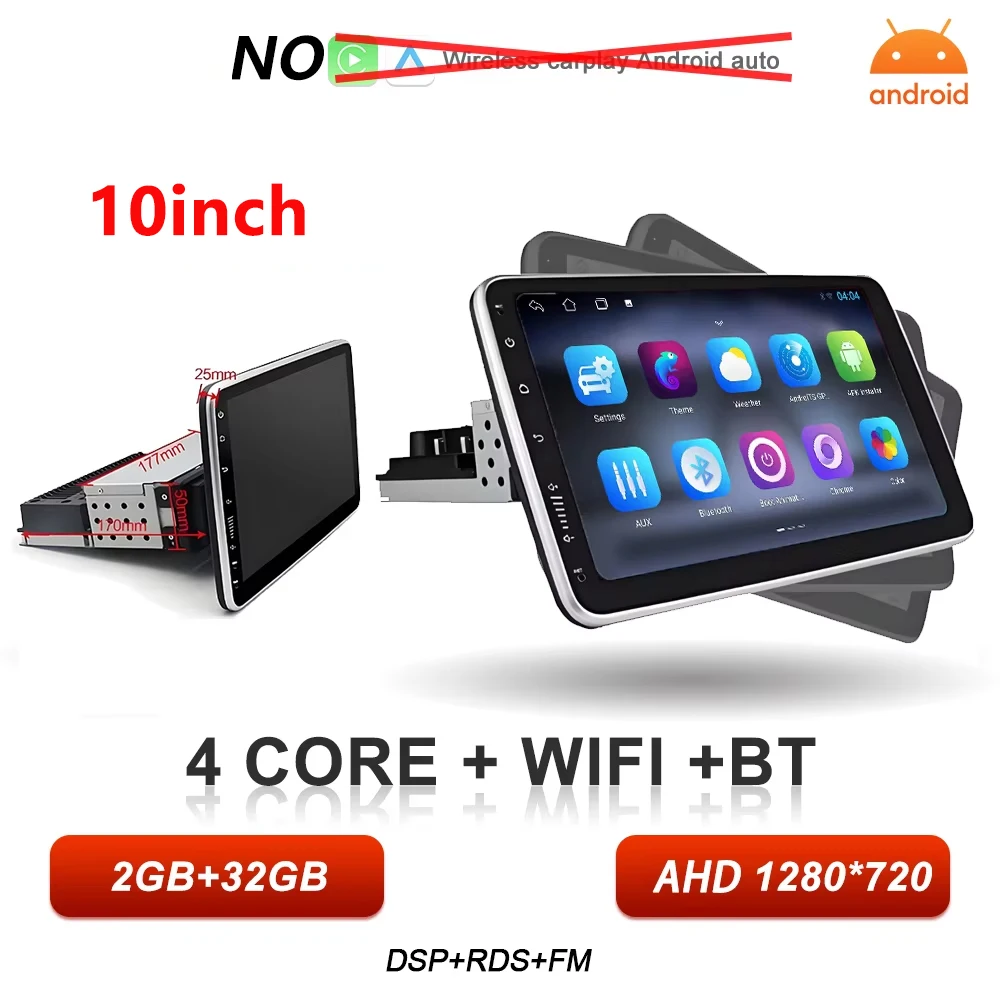 Android 16 10.1inch Universal Single Rotation Car Radio Car
