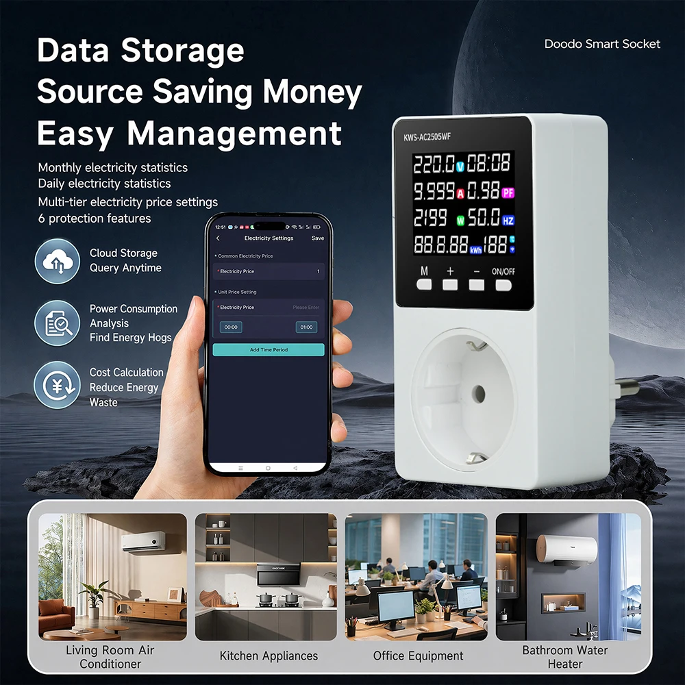 AC 85-290V 16A Tuya WIFI Smart Socket Digital Wattmeter Electricity Consumption Power Kwh With Switch Outlet Power Energy Meter