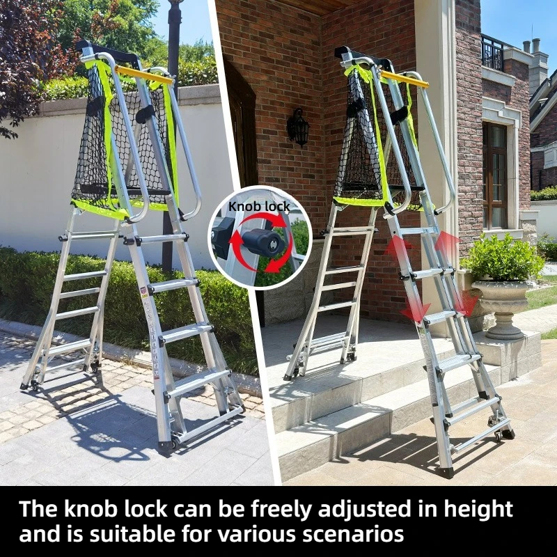 Aluminum alloy fence safety platform ladder mobile storage engineering ladder folding telescopic aerial work herringbone ladder