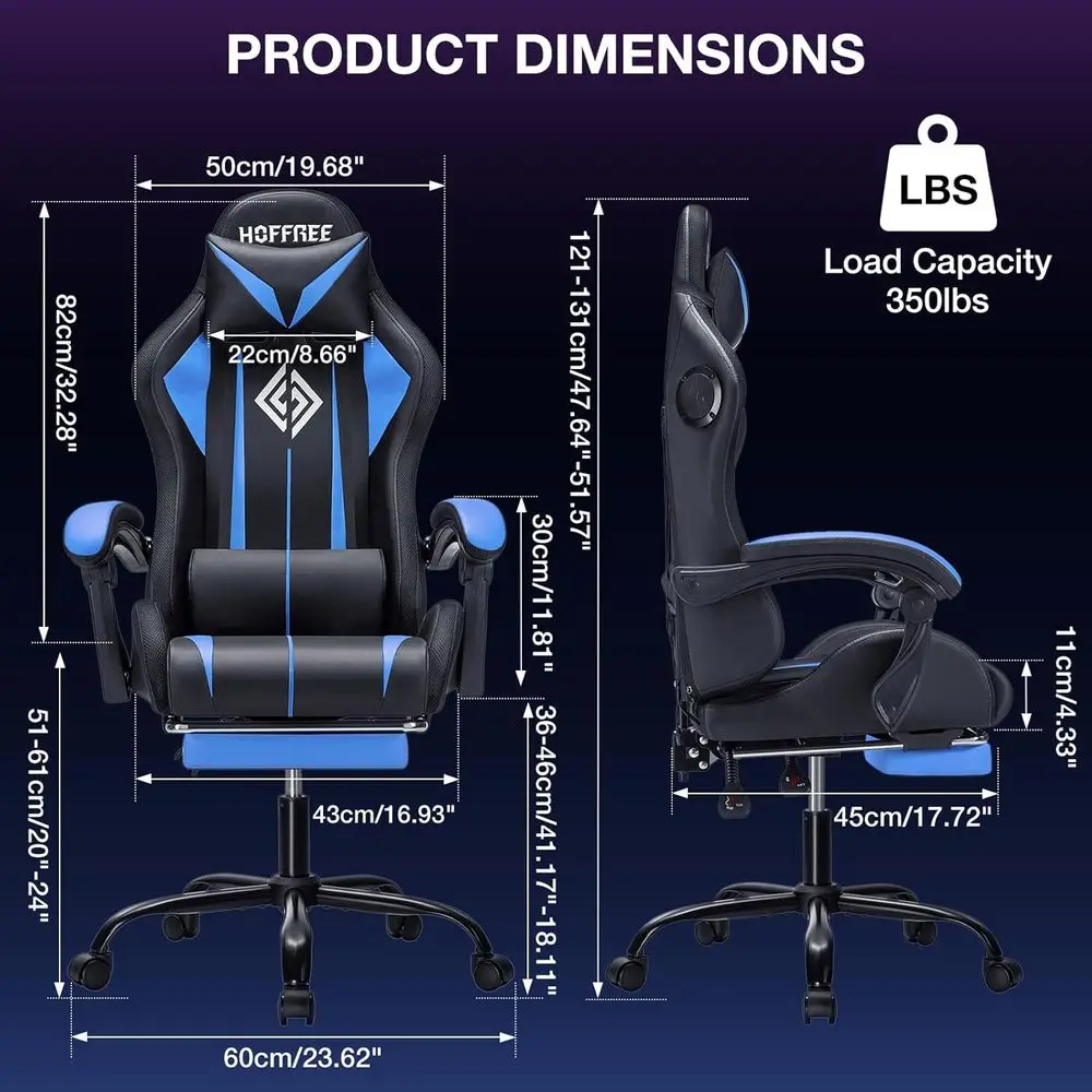 RGB Gaming Chair with Speakers Massage LED Lights Game Chair-Blue | Bluetooth Computer Gaming Chair with ootrest Video Game Chai