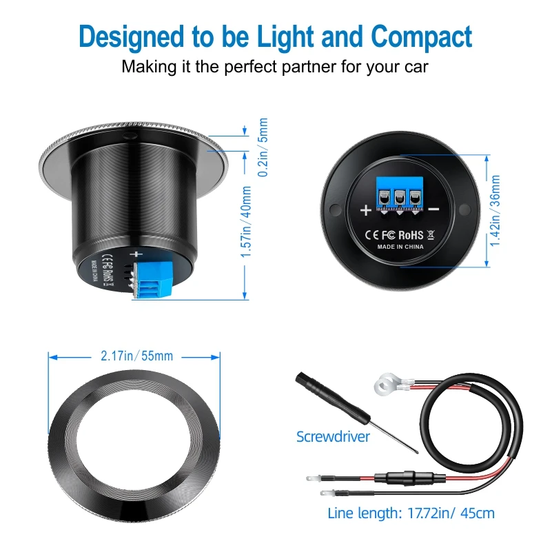 Presa per caricabatteria da auto PD3.0 e QC3.0 doppie porte USB C con interruttore LED 54W ricarica rapida 12V/24V per adattatore moto