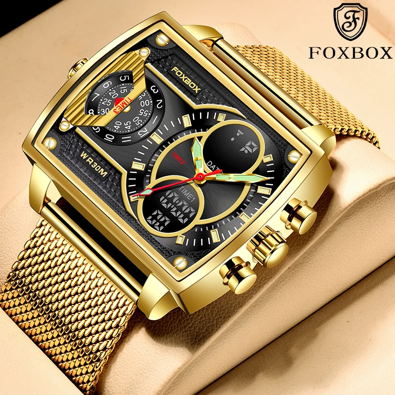 

FOXBOX оригинальные кварцевые наручные часы мужские часы Элитный бренд классический водонепроницаемый сетчатый ремешок деловые часы для мужчин reloj hommes
