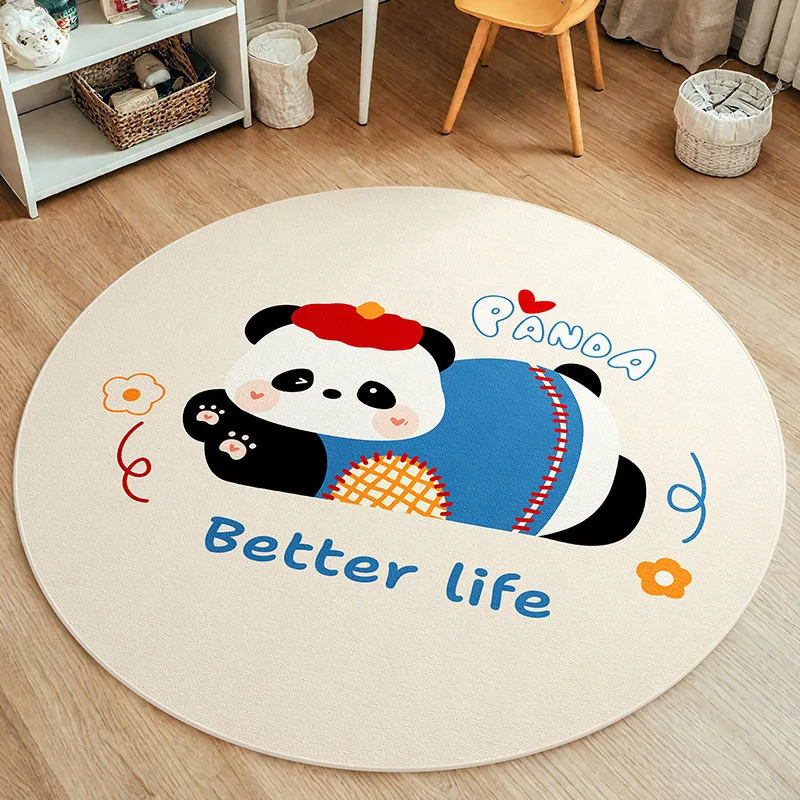 Cute Panda Crystal Velvet Round Doormat Non-Slip Soft Floor Mat with 