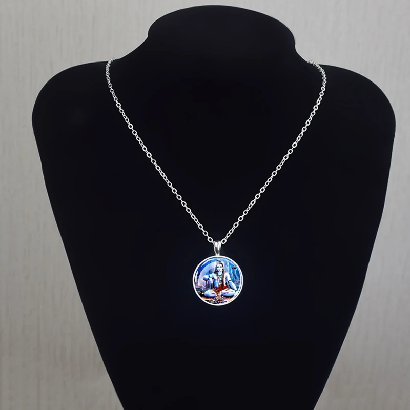 God Shiva Vishnu Hinduism Glass Cabochon Pendant  Necklace Men Women Silver Color Chain Necklace Indian Jewelry