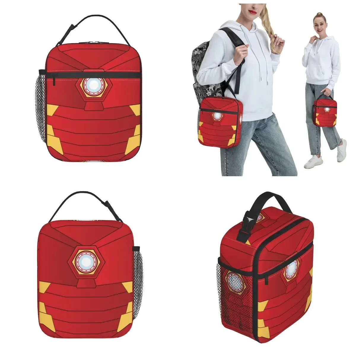 Iron Man Glowing ARC Reactor Sherpa Insulated Lunch Bag High Capacity Reusable Thermal Bag Lunch Box Tote Beach Travel Men Women