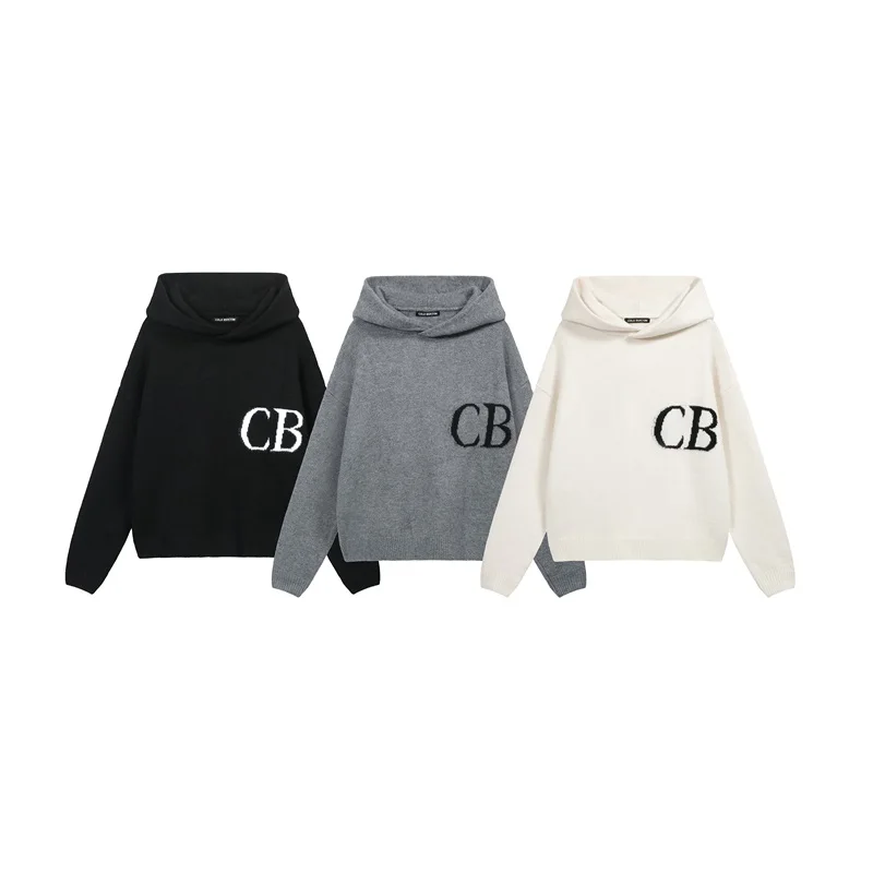 

Cole Buxton mat Logo Embroidered Loose American Heavy Knit Sweater INS ex Knitted Hoodie Casual round Ne Long Sl...