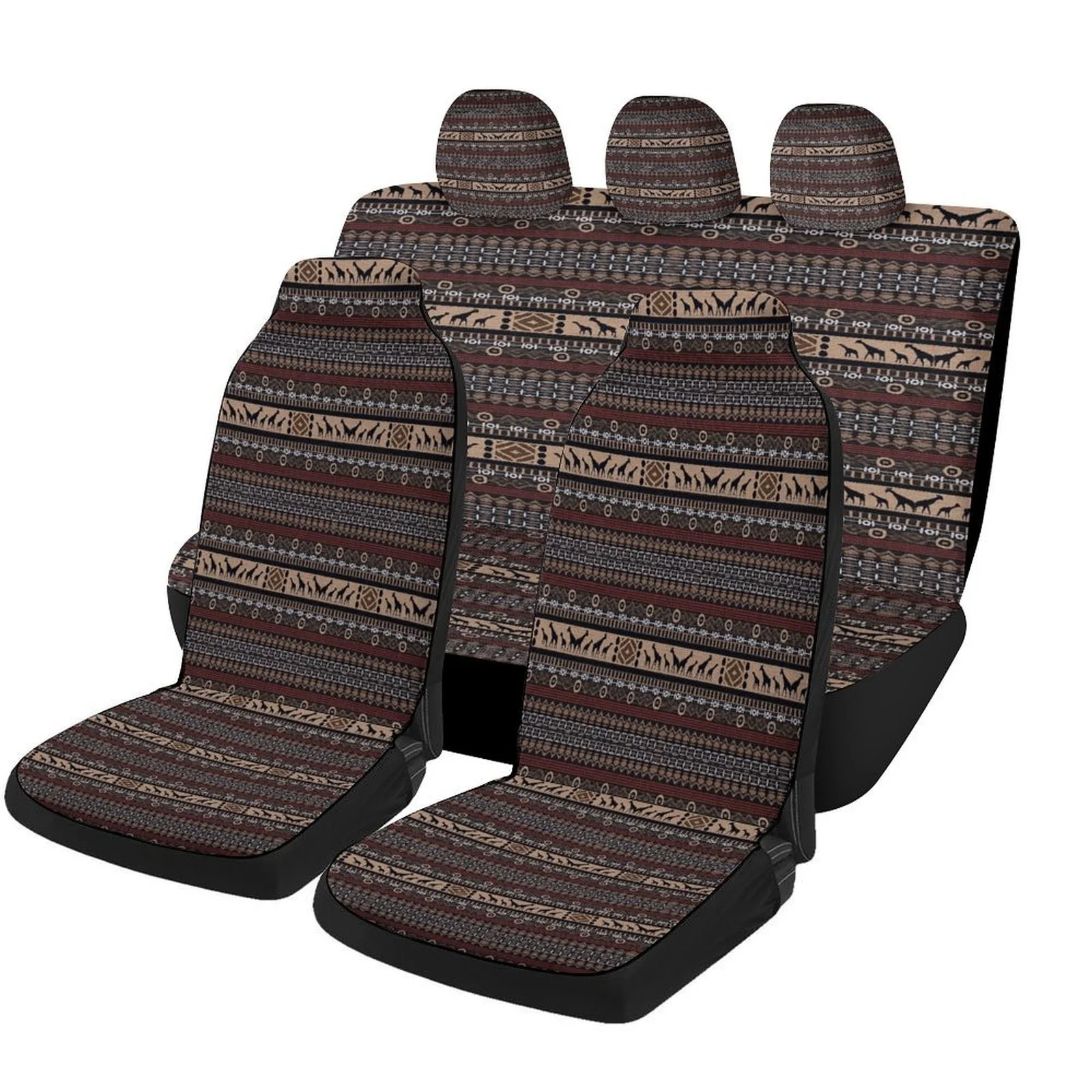 Set Of Car Seat Covers Featuring African Tribal Designs, Suitable For A Variety Of Vehicles. These Stylish And High-Quality Cove