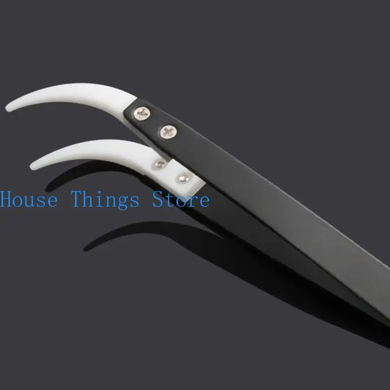 

652F 3PCS Anti-Static Ceramic Tweezers Stainless Steel Holder Insulated Straight Curved Clips Industrial