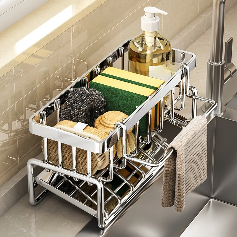 Sink sponge rack kitchen rag rack scouring cloth drain rack non-punching faucet sink artifact