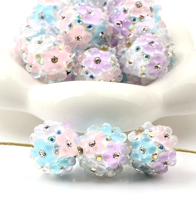 4pcs Mixed Transparent Flower Balls Round Beads for Jewelry Making DIY Bracelet Phone Pen Bag Chain Beaded Decors Accessories