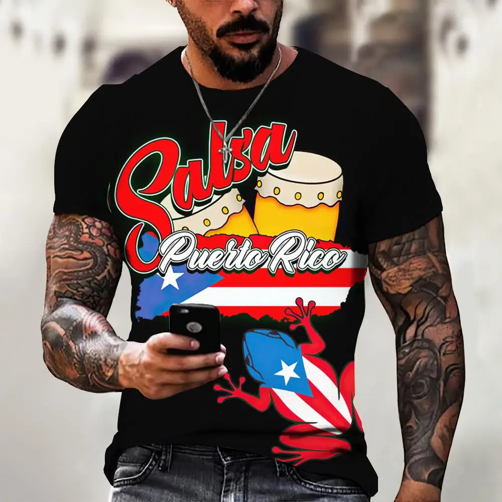 2024 Puerto Rico Flag Pattern Print Venezuela T-Shirt Summer Fashion Short Sleeve Top Oversized Men T-Shirt Fashion Men Clothing