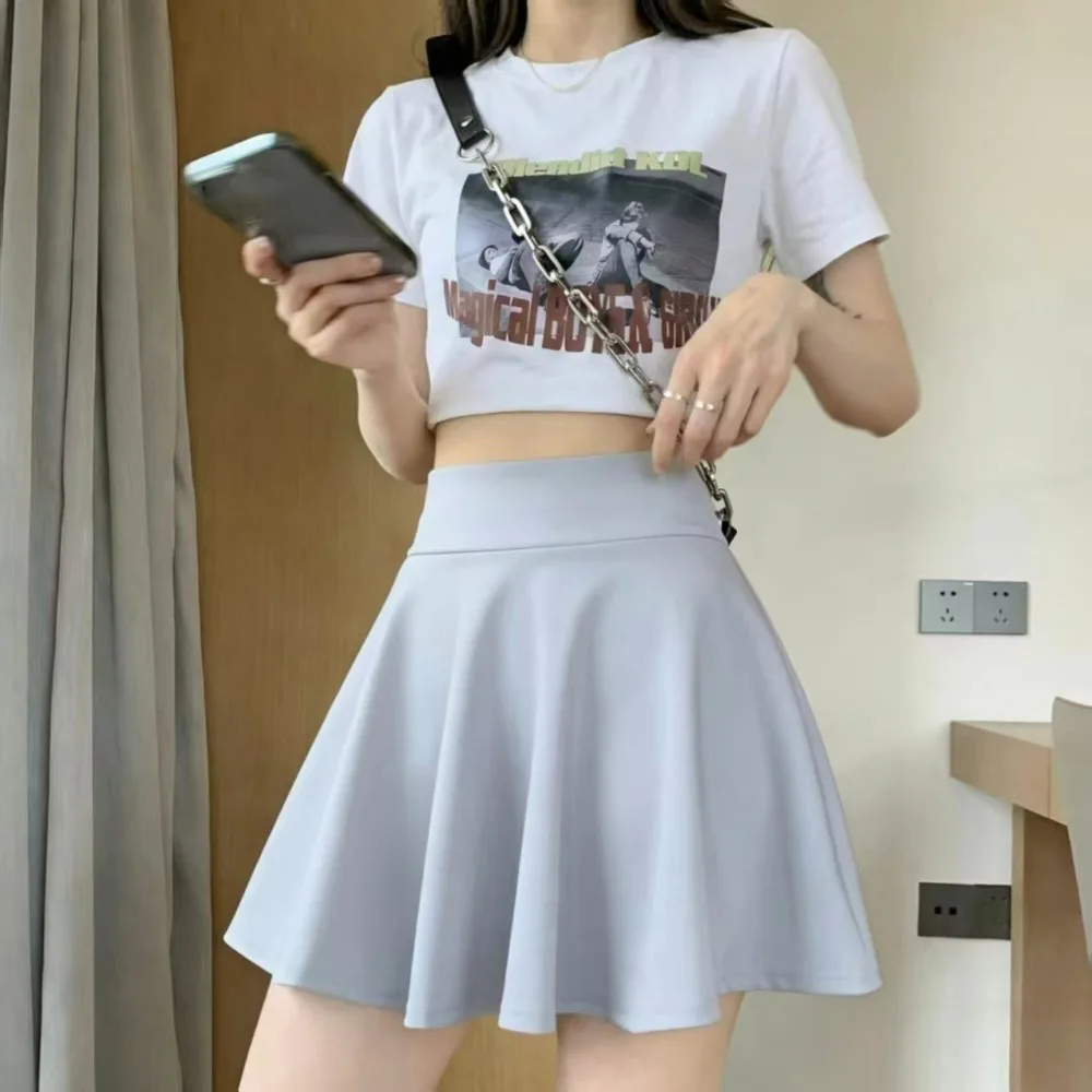Fashion Polyester Pleated Skirt Elastic Casual Mini Skirt Sun Skirt Women