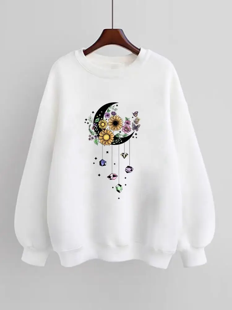 

Moon Flower Cute Trend Sweet 90s Clothing Fashion Pullovers Print Long Sleeve Clothes Women Fleece Female Graphic Sweatshirts