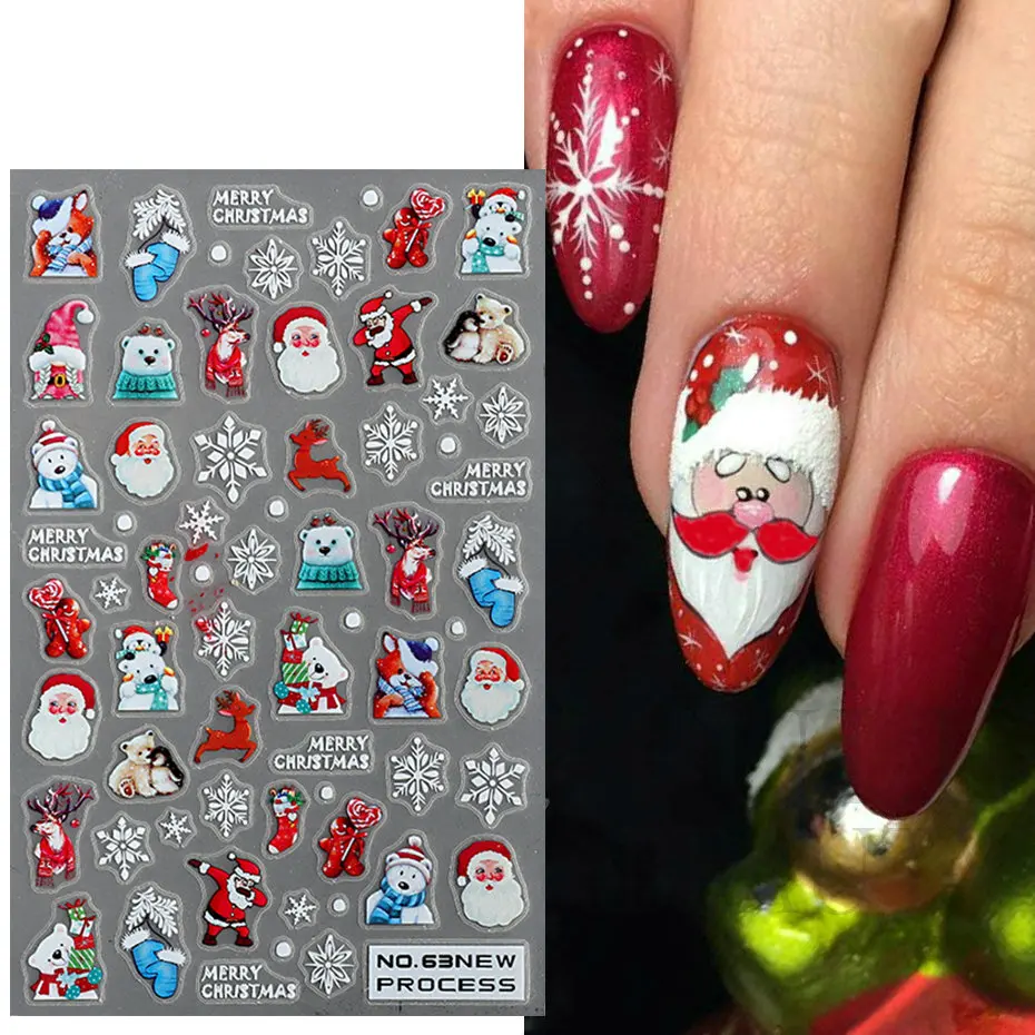 Zima Xmas Nails naklejki Cartoon święty mikołaj niedźwiedzie polarne płatki śniegu naklejki boże narodzenie nowy rok Manicure suwaki Nail Art # NO-59