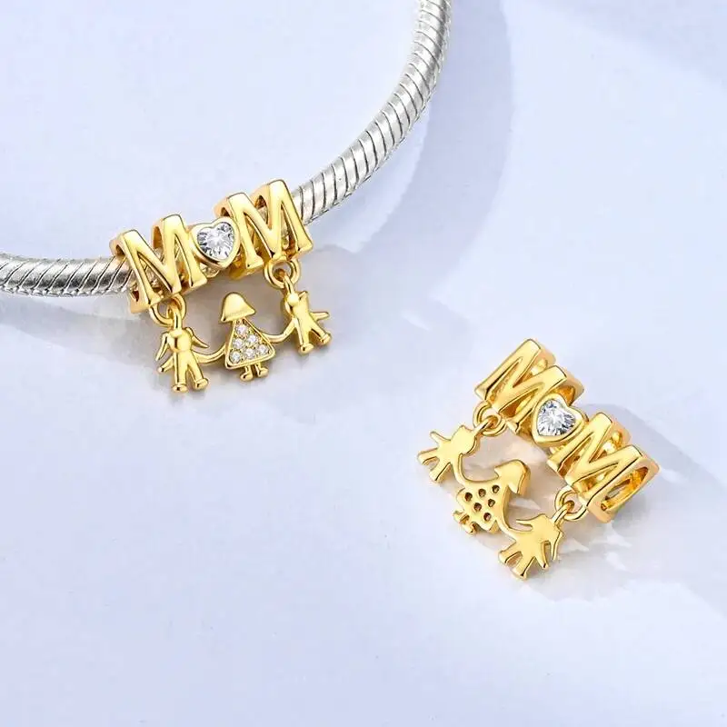Hapilife 2026 New 925 Silver Charms MOM Clover Bear Panda Dog Ladybug Zircon Beads Fit Snake Bracelet DIY Jewelry Gift For Women