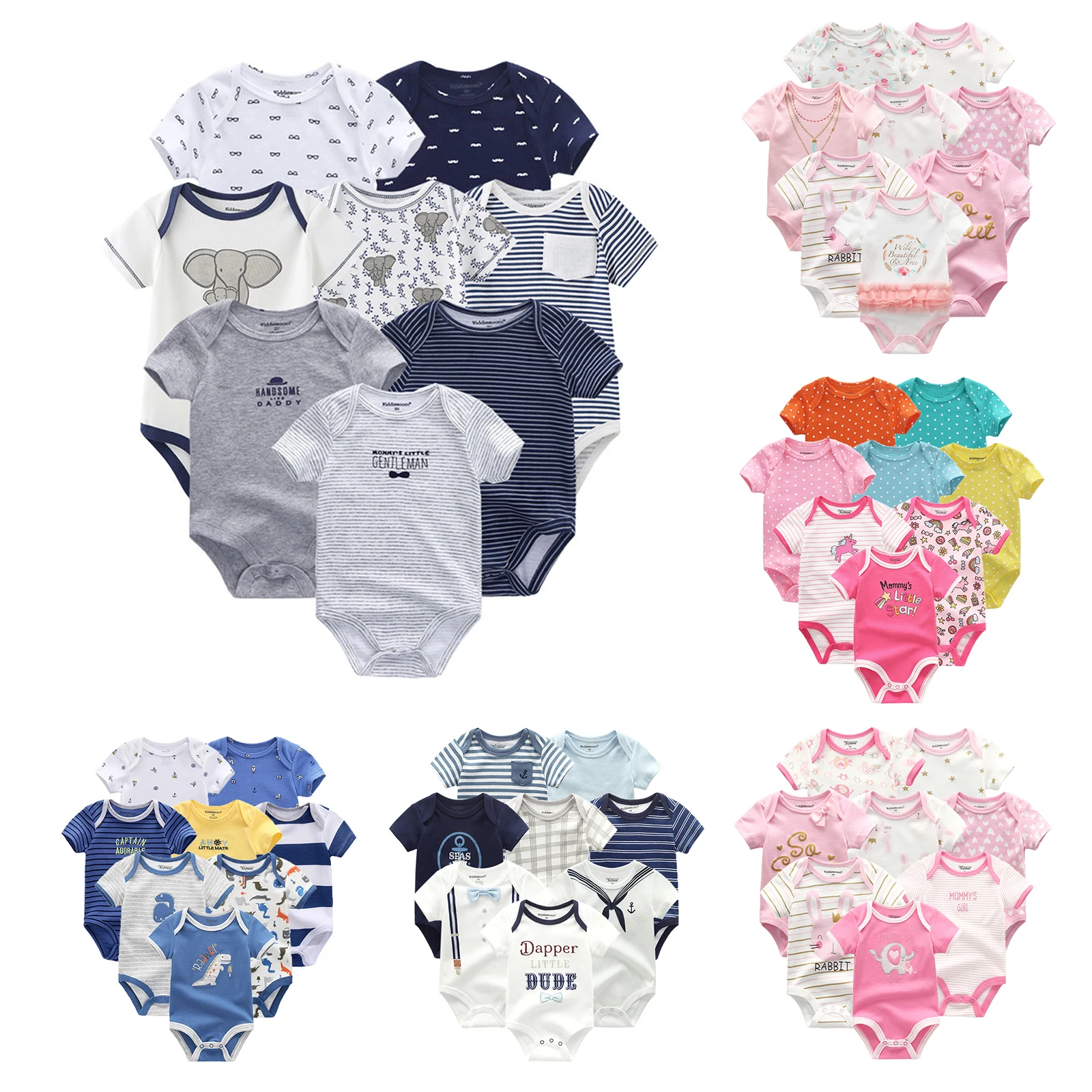 8 PCS/lot summer short sleeve baby boy bodysuit baby boy jumpsuit set ropa bebe baby boy clothes