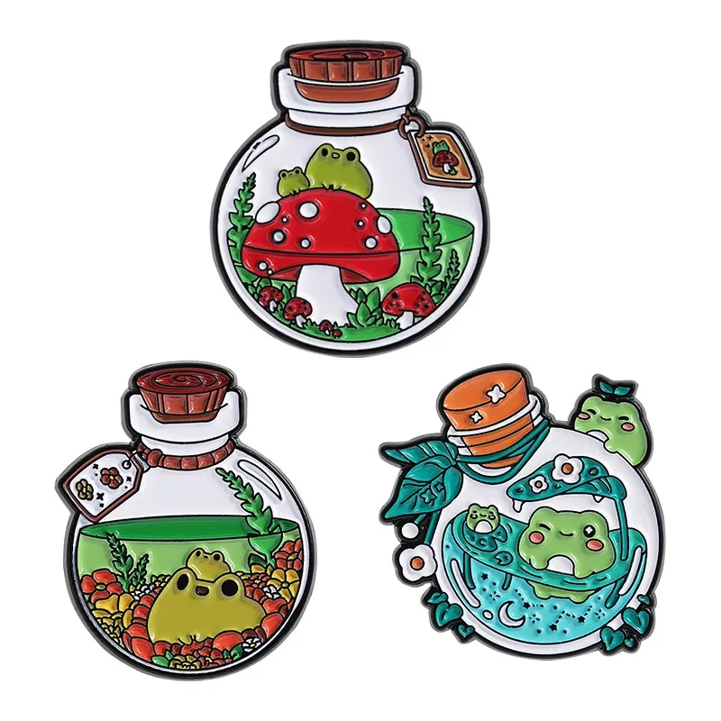 Pines Creative Drifting Bottle Frog Brooch Badge Clothing Backpack Accessories Pin Alloy Badge Pins for Backpacks Badges Metal