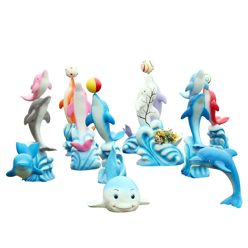 

Outdoor cartoon dolphin ornament FRP ocean theme sculpture garden landscape shopping mall park lawn decoration