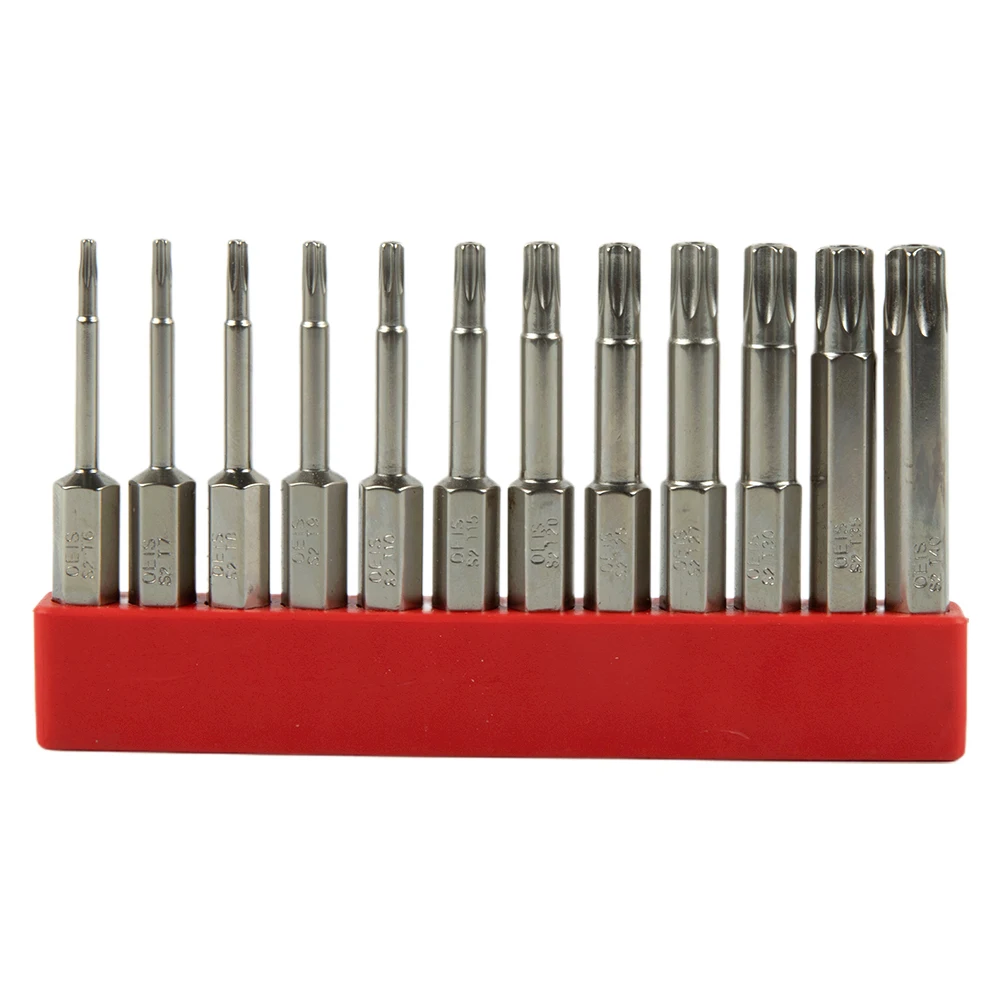 

12pcs/set 50mm/75mm/100mm 1/4 Hex Shank Magnetic Star Torx Screwdriver Bit T40 With Hole For Exact Screw Unscrew Tools